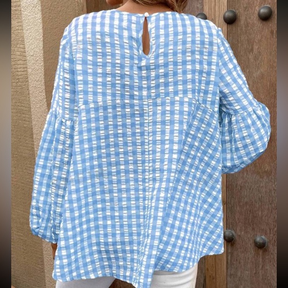 Boho Gingham Peplum Top Blouse Shirt Pink White - Picture 11 of 11